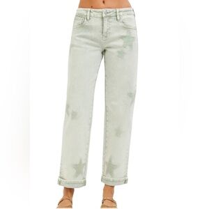 126. Risen Pistachio Star Boyfriend Pant NWT